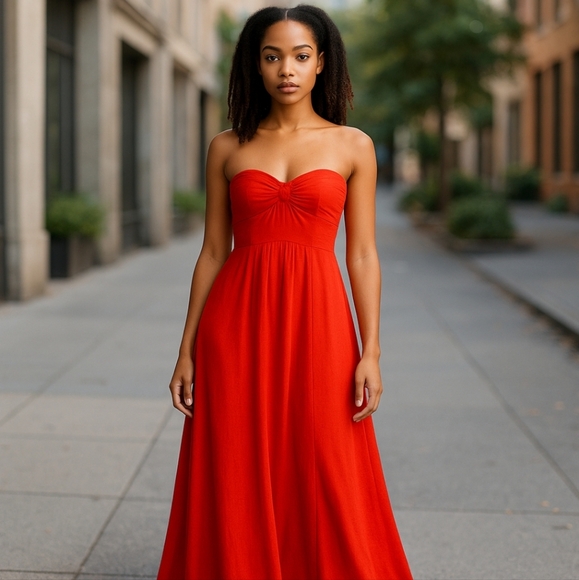 Calvin Klein: Dark-Peach-Long-Flowing-Formal Sweetheart Strapless Gown SZ 4 EPLC - Picture 4 of 15